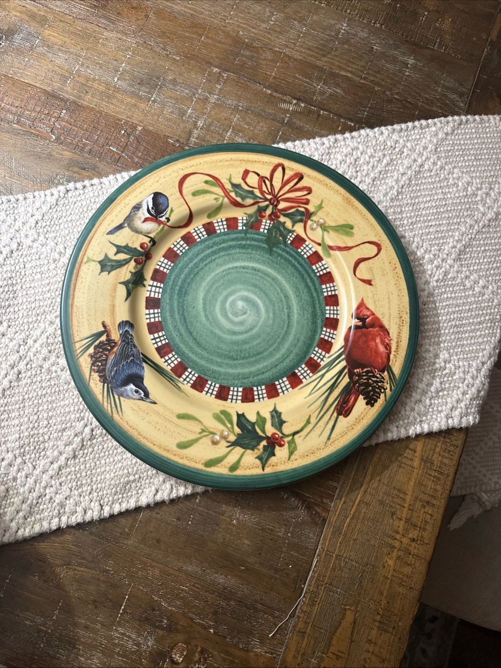 Lenox Winter Greetings Green and Red Holiday Bird Serving Plate- New